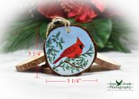 Wood Slice Ornament with Hand-Painted Northern Cardinal