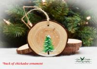 Handmade Chickadee Wood Slice Christmas Ornament
