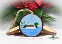 Dimensions for a mallard wood slice ornament.