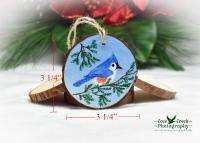 Hand-Painted Songbird Wood Slice Christmas Ornament