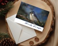 A fine photography Christmas card featuring a tufted titmouse bathed in the last light of a winter day available at covecreeekphotography.com.