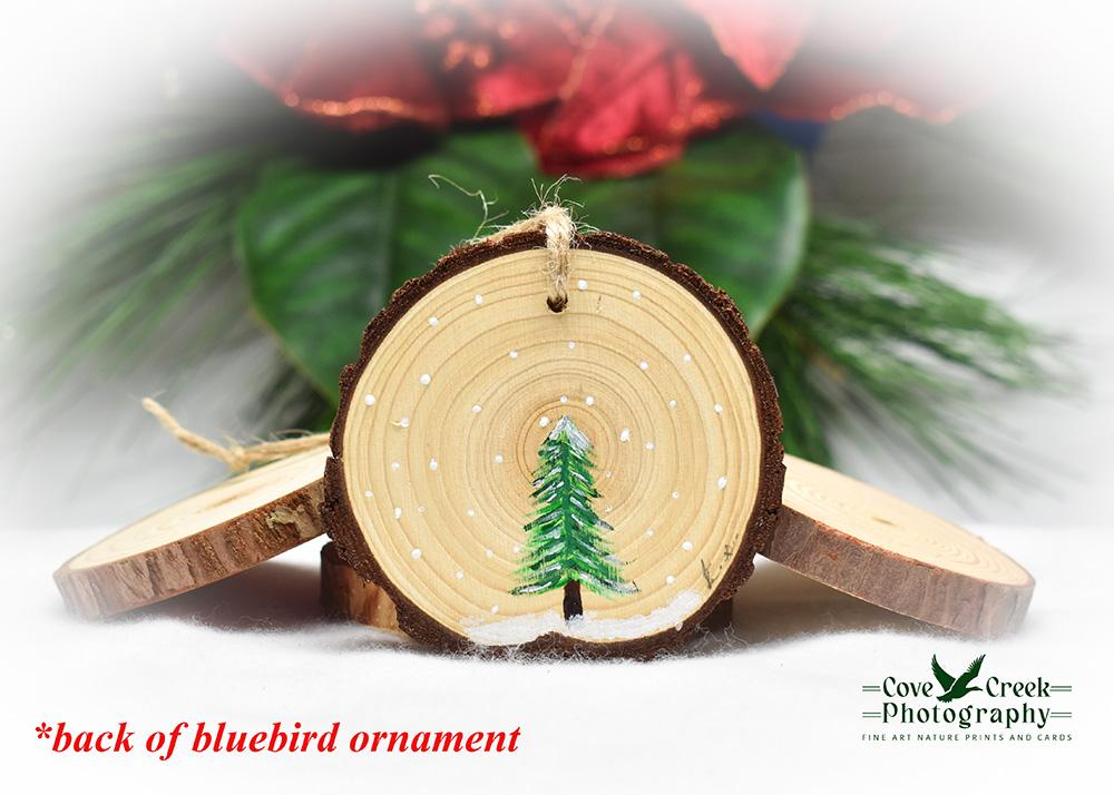 Eastern Bluebird Hand-Painted Wood Slice Ornament
