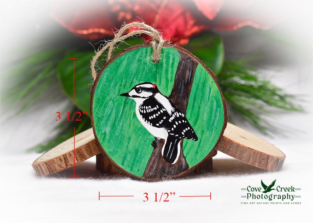 Dimensions for a wood slice ornament at Cove Creek Photography.