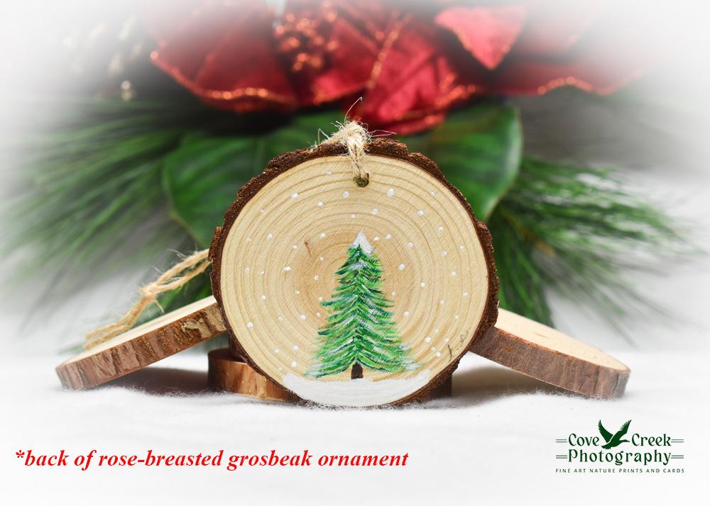 Hand-Painted Wood Slice Ornament - Rose-breasted Grosbeak