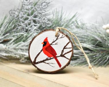 A handmade northern cardinal house plant ornament at Cove Creek Photography.